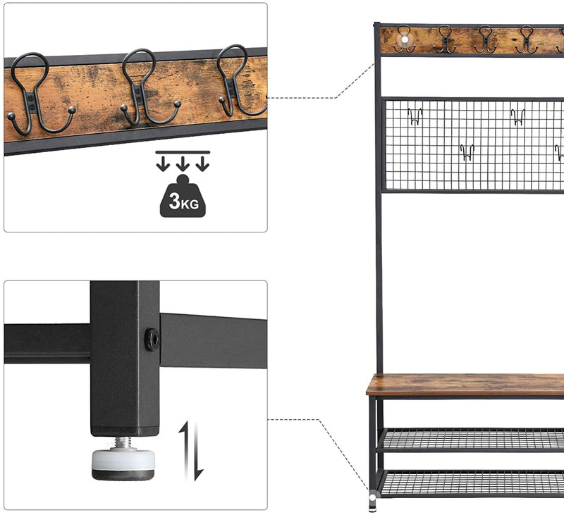 Porte-manteaux avec banc "Leon" métal bois